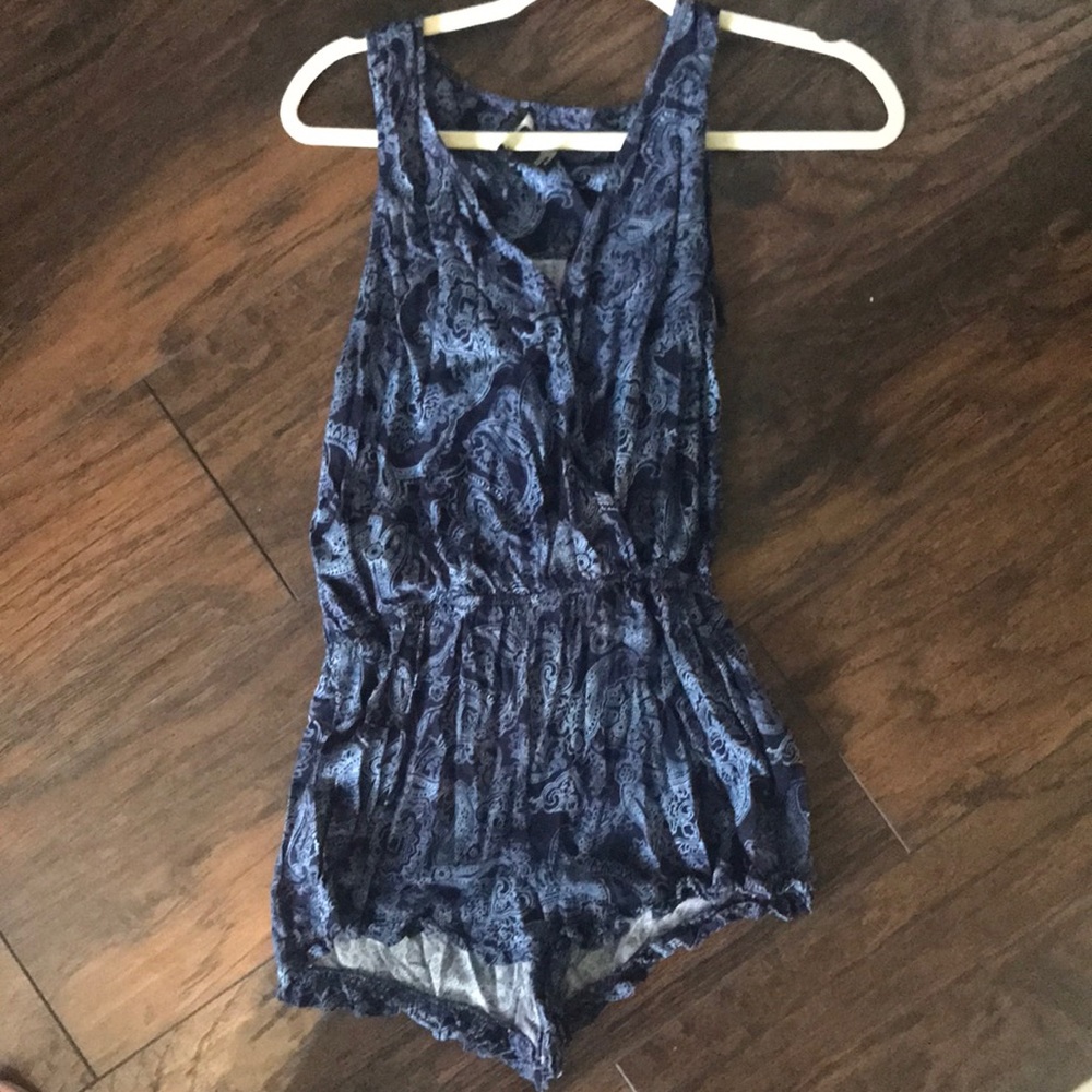 Forever 21 blue romper with ruffle trim